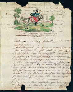 Geïllustreerde brief van een huzaar van het 8e Regiment aan zijn moeder, 14 november 1808